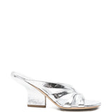 Mules con tacco in pelle metallizzata in argento Dries van noten - donna 