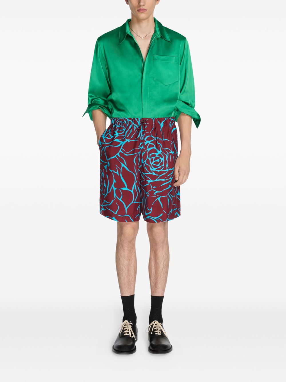 Shorts con stampa floreale piperi  in bordeaux 