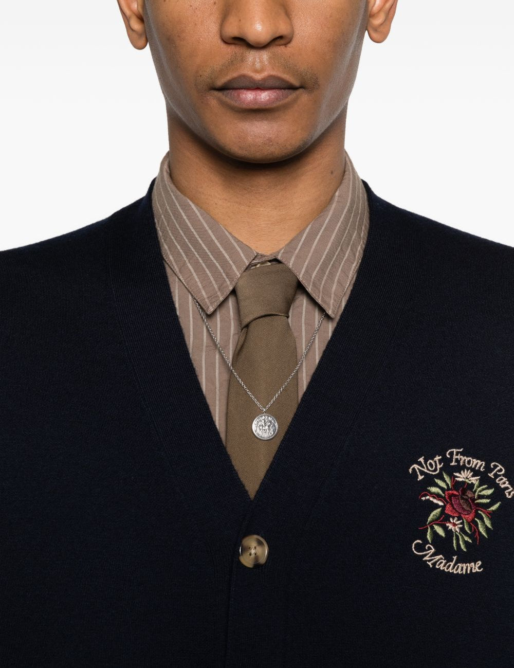 Cardigan con bottoni e ricamo di rose in blu Drole de monsieur - uomo 