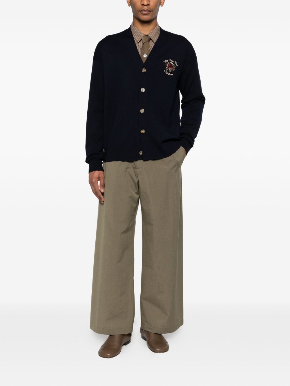 Cardigan con bottoni e ricamo di rose in blu Drole de monsieur - uomo 