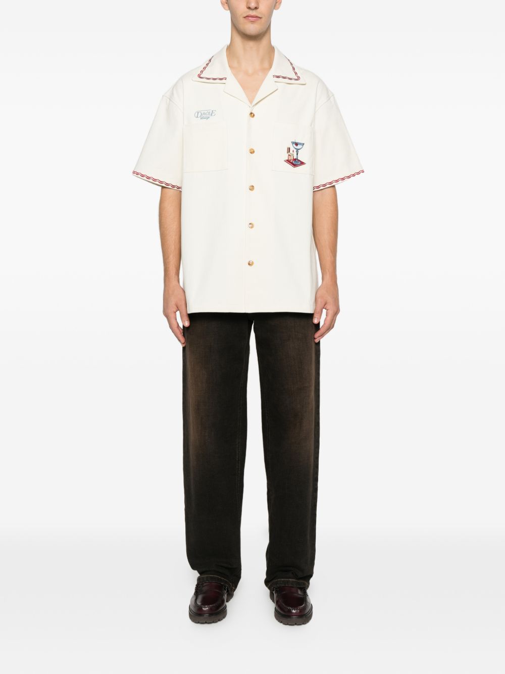 Camicia ricamata con taschino in bianco DROLE DE MONSIEUR - uomo 