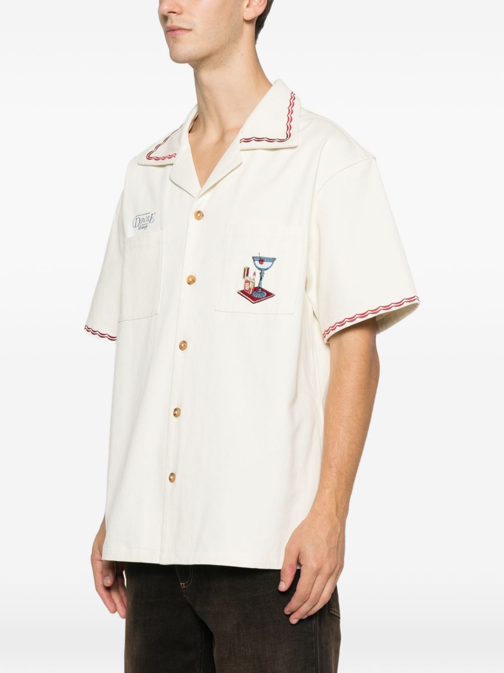 Camicia ricamata con taschino in bianco DROLE DE MONSIEUR - uomo 