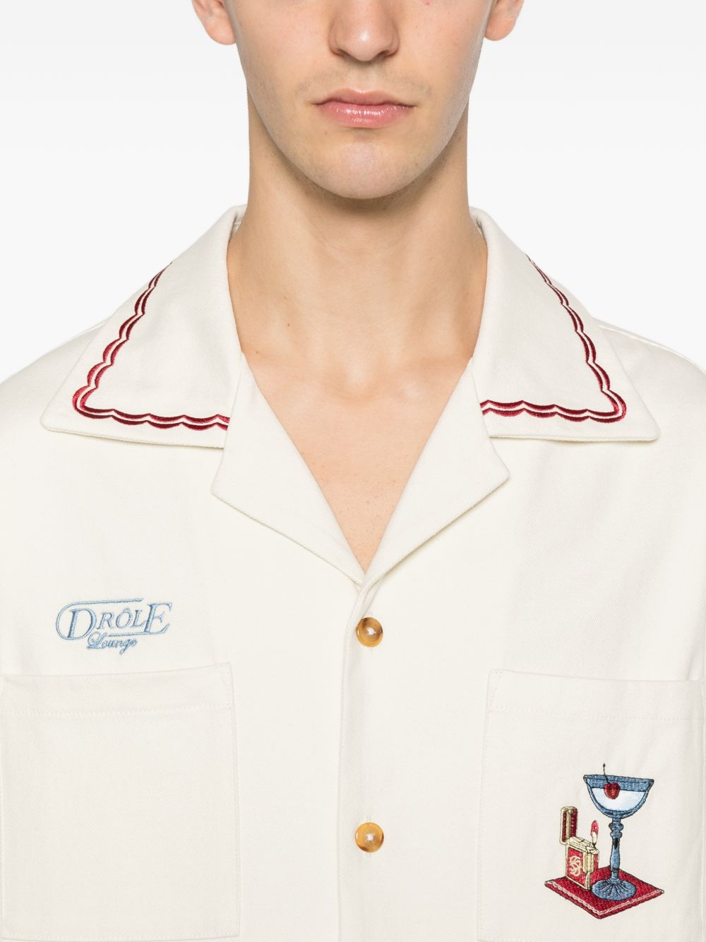 Camicia ricamata con taschino in bianco DROLE DE MONSIEUR - uomo 