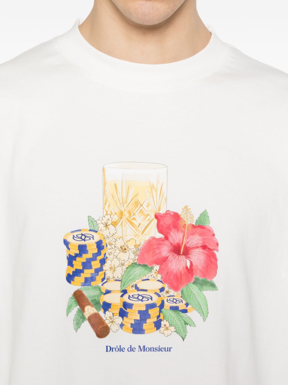 T-shirt Hibiscus Club a fiori in bianco Drole de monsieur - uomo 