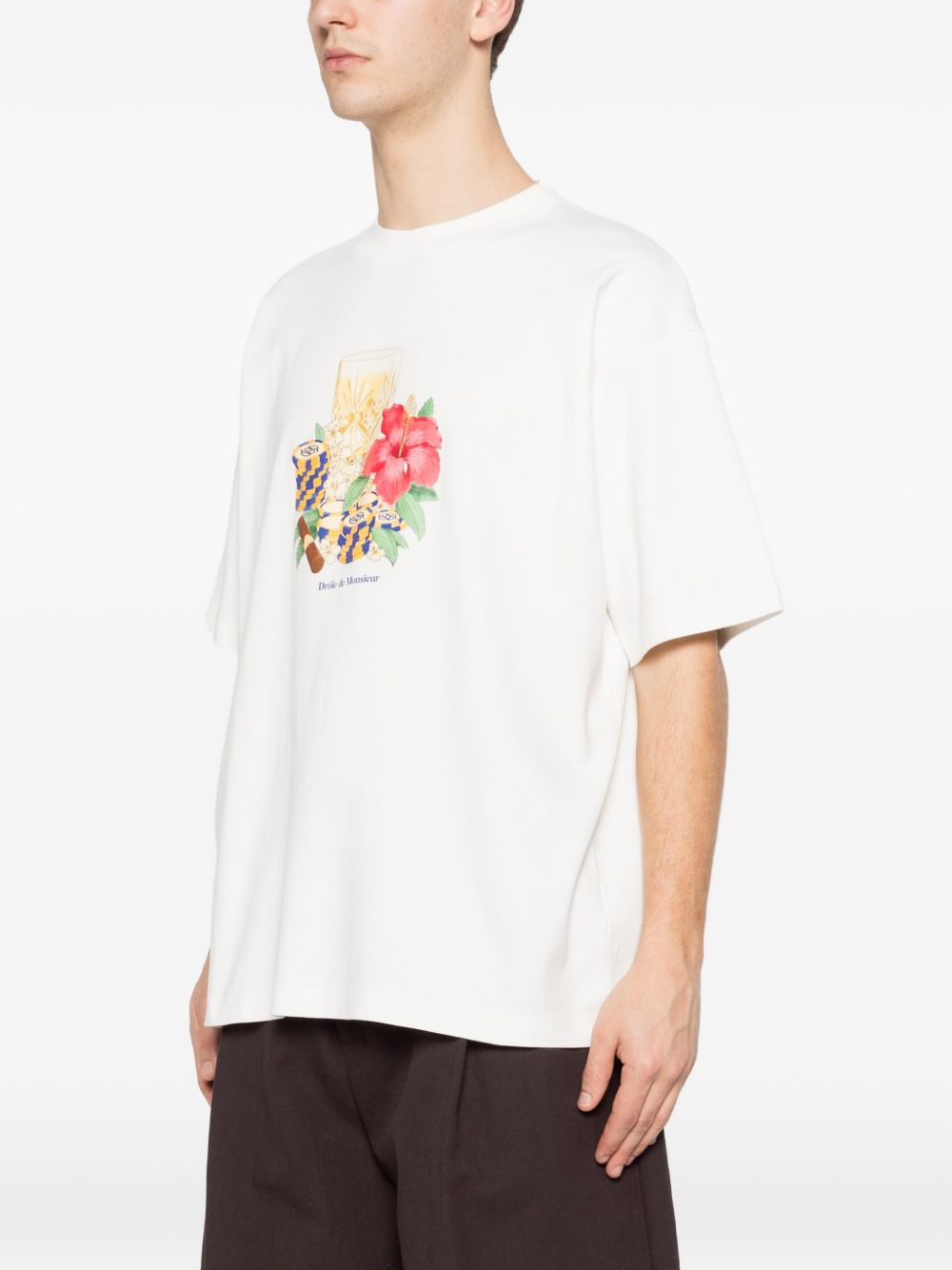 T-shirt Hibiscus Club a fiori in bianco Drole de monsieur - uomo 