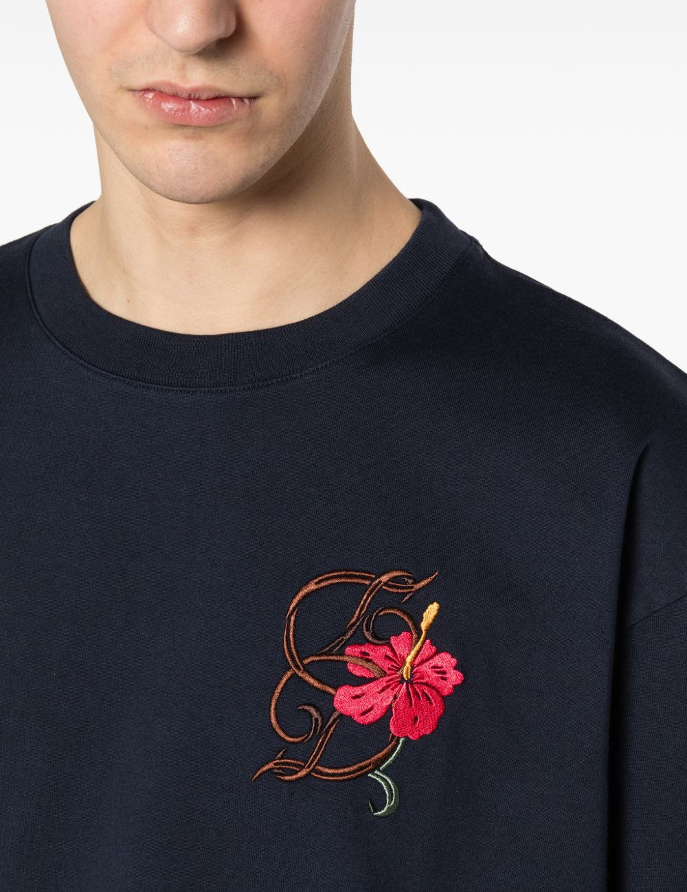T-shirt D Hibiscus Brodée in blu Drole de monsieur - uomo 