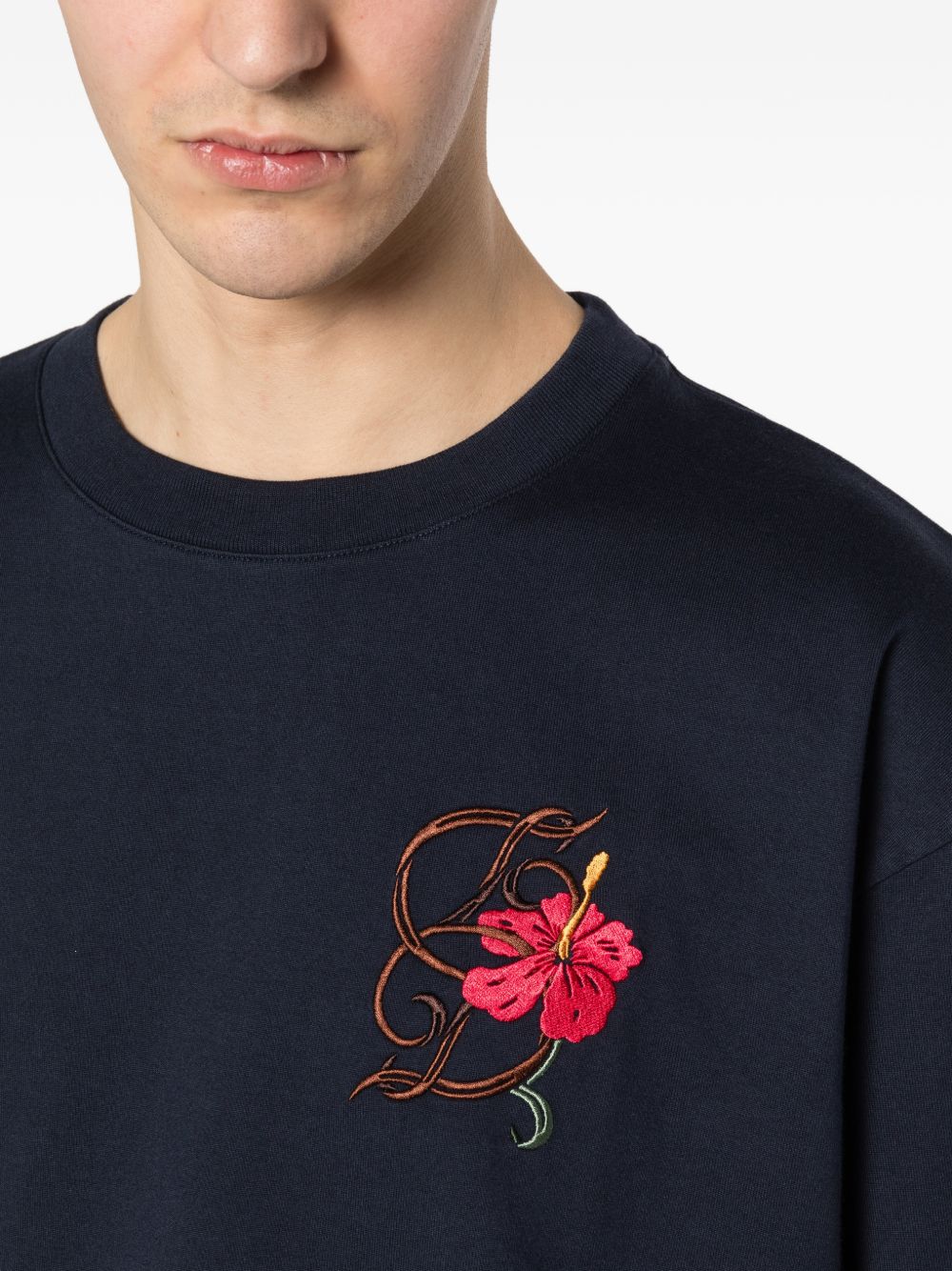 T-shirt D Hibiscus Brodée in blu Drole de monsieur - uomo 