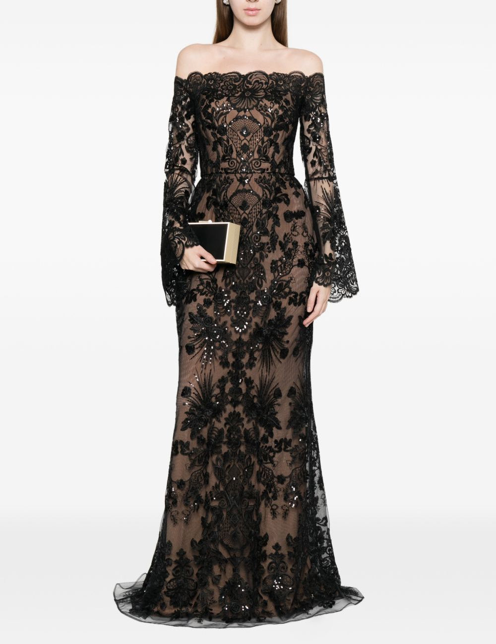 Abito maxi in pizzo in nero Elie saab - donna 
