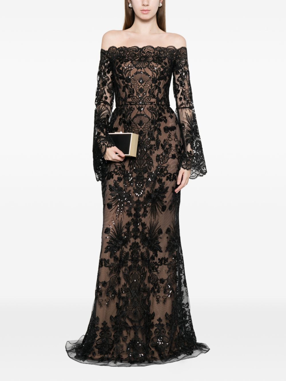 Abito maxi in pizzo in nero Elie saab - donna 