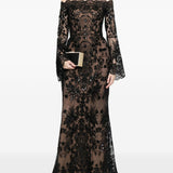 Abito maxi in pizzo in nero Elie saab - donna 