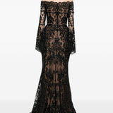 Abito maxi in pizzo in nero Elie saab - donna 
