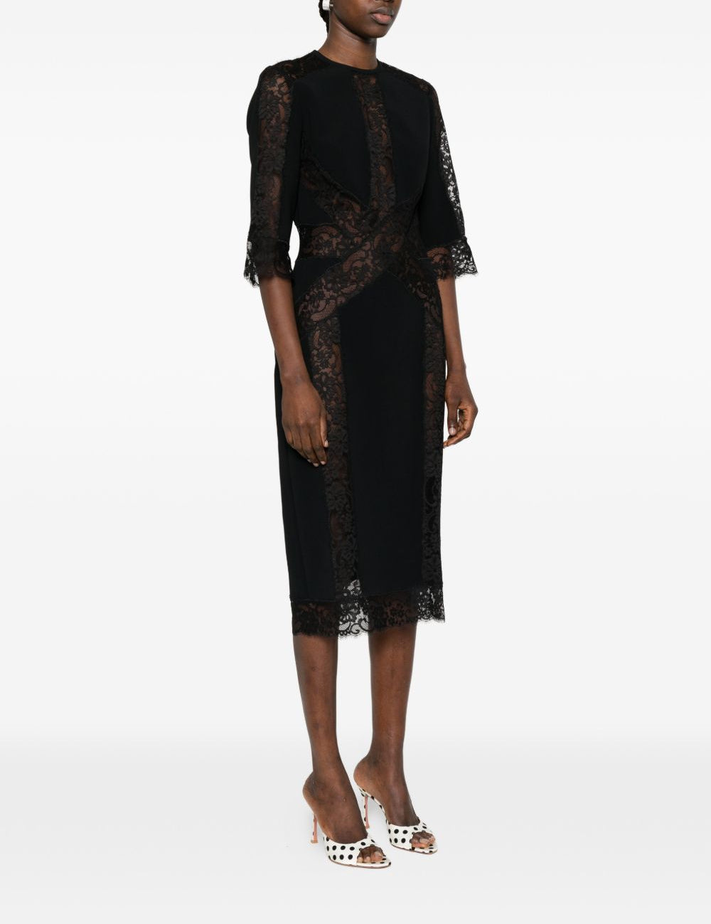 Abito midi in pizzo floreale in nero Elie saab - donna 