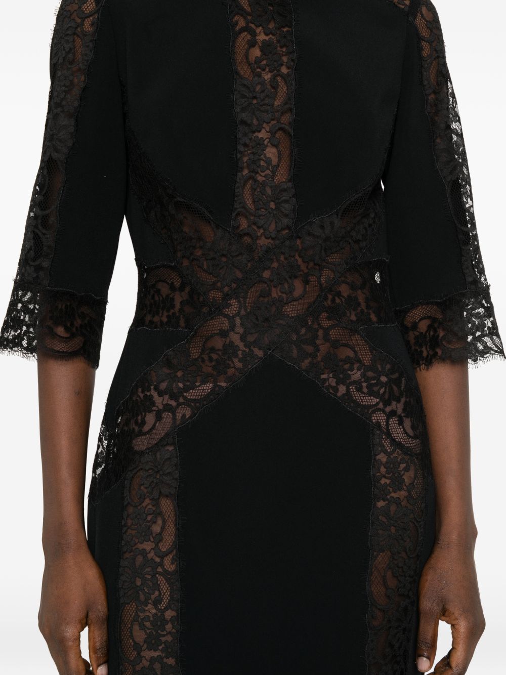 Abito midi in pizzo floreale in nero Elie saab - donna 