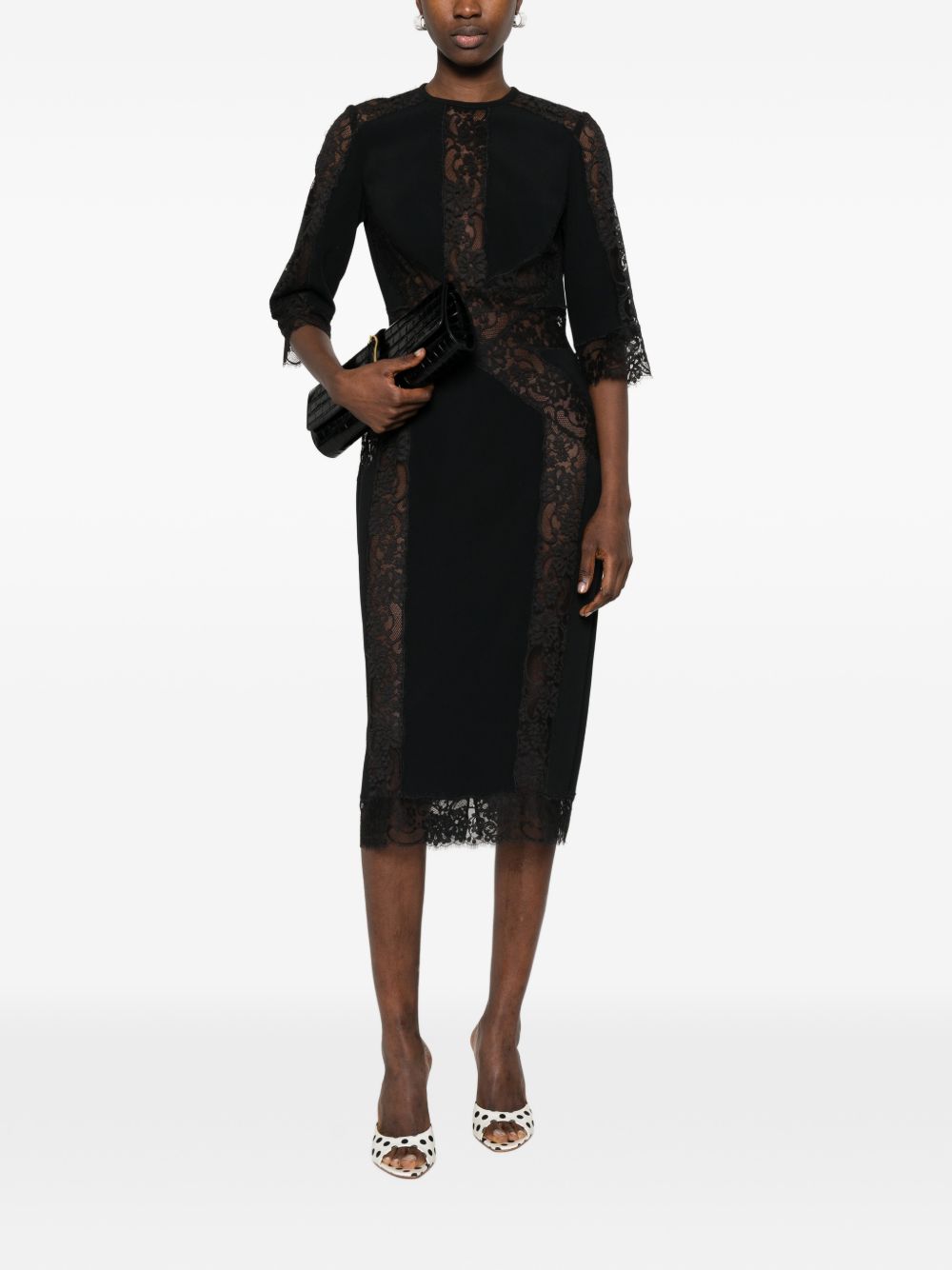 Abito midi in pizzo floreale in nero Elie saab - donna 