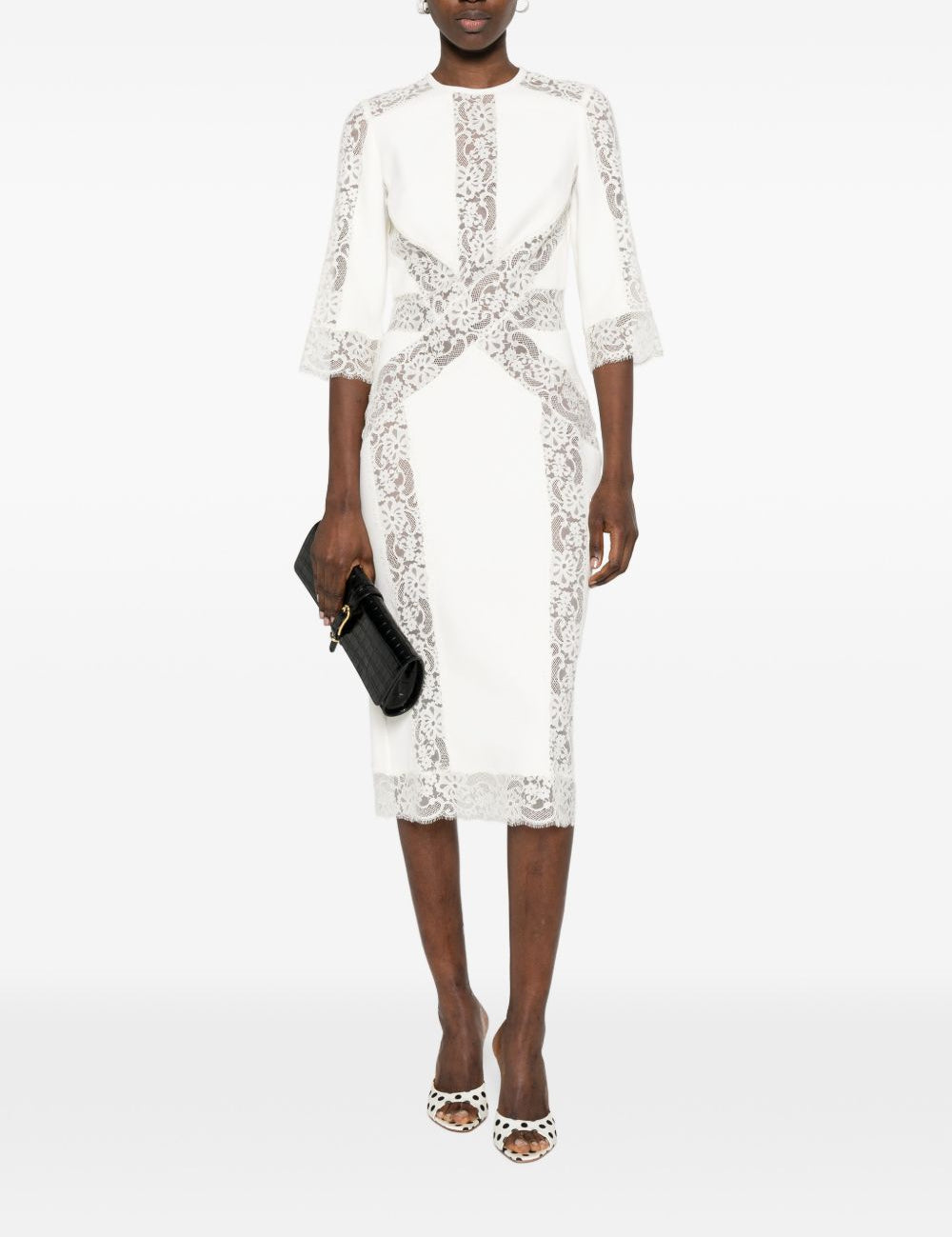 Abito midi con pannelli in pizzo in bianco Elie saab - donna 