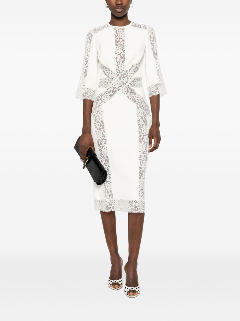 Abito midi con pannelli in pizzo in bianco Elie saab - donna 