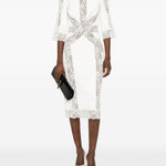 Abito midi con pannelli in pizzo in bianco Elie saab - donna 
