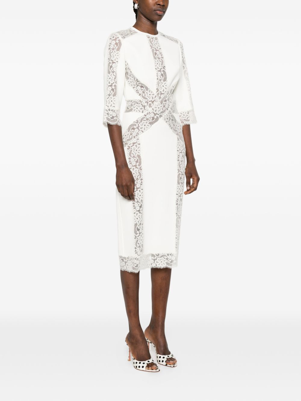 Abito midi con pannelli in pizzo in bianco Elie saab - donna 