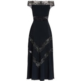 Abito midi in pizzo con spalle scoperte in nero Elie saab - donna 