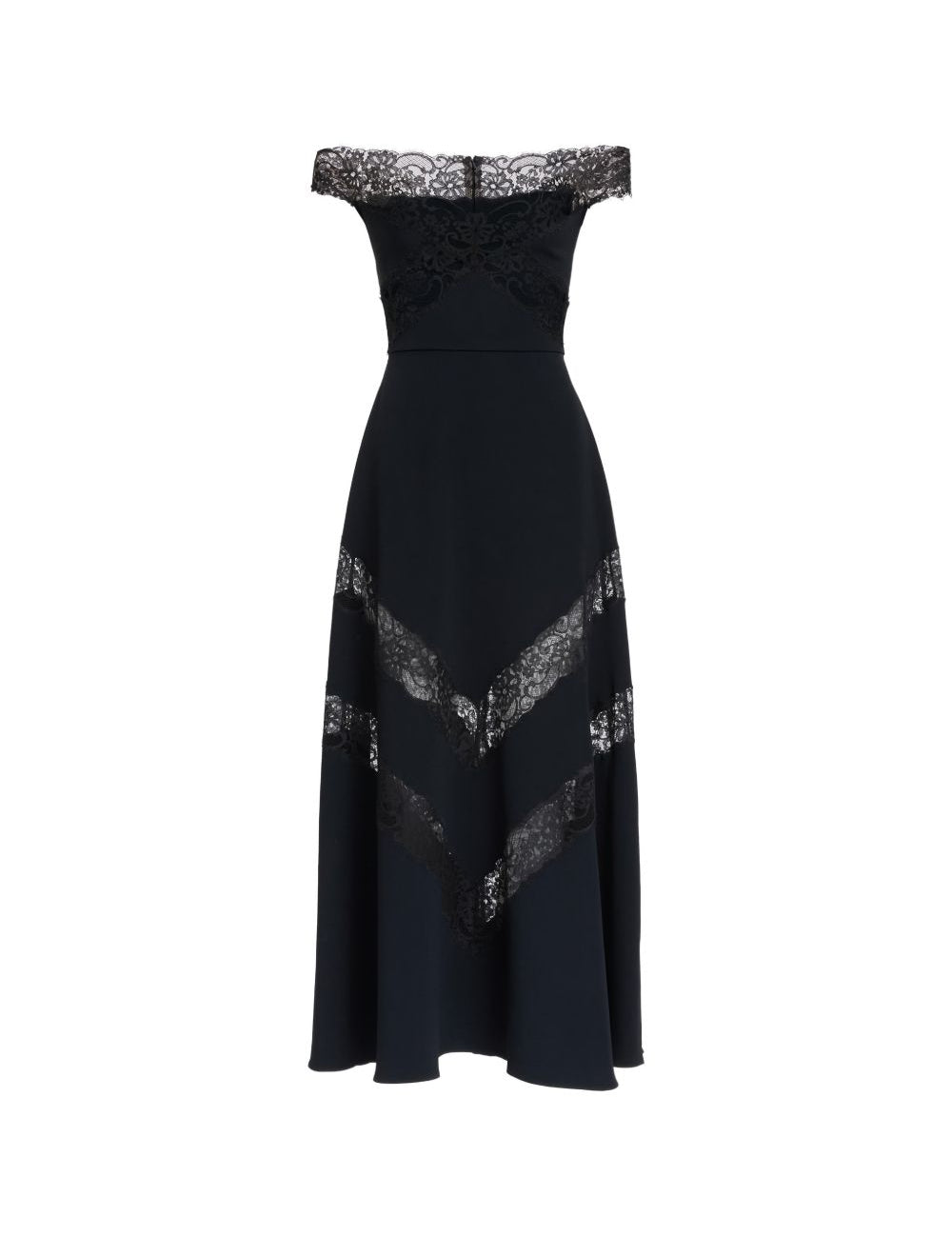 Abito midi in pizzo con spalle scoperte in nero Elie saab - donna 