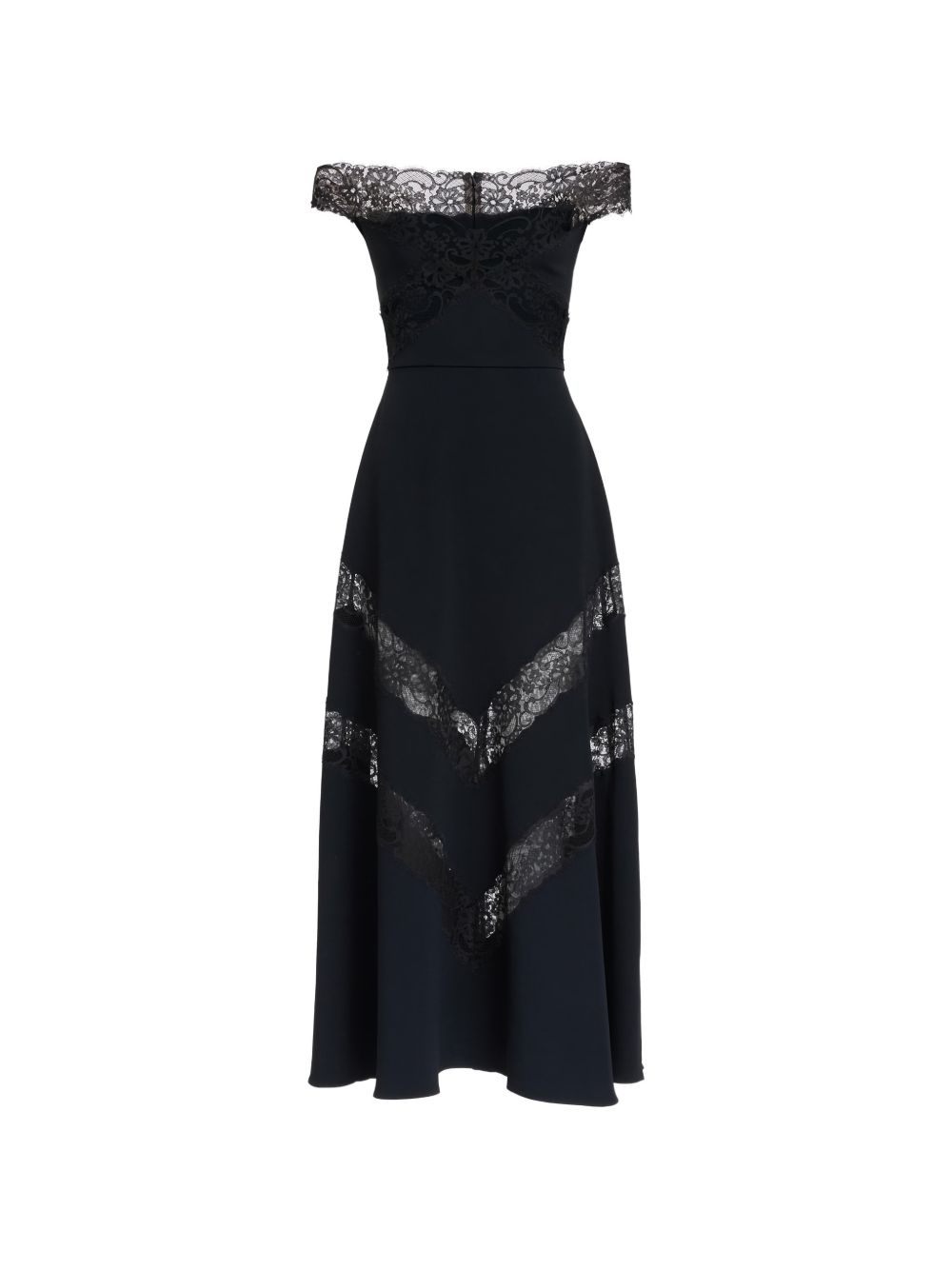 Abito midi in pizzo con spalle scoperte in nero Elie saab - donna 