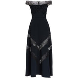 Abito midi in pizzo con spalle scoperte in nero Elie saab - donna 
