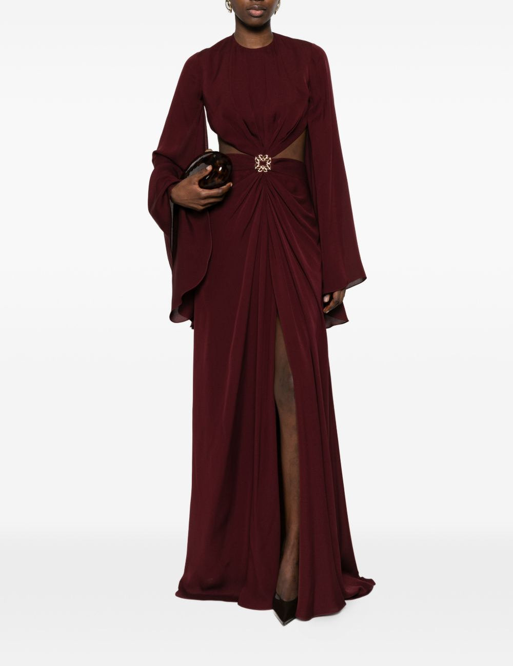 Abito lungo con decorazioni e dettagli cut-out in bordeaux Elie saab - donna 