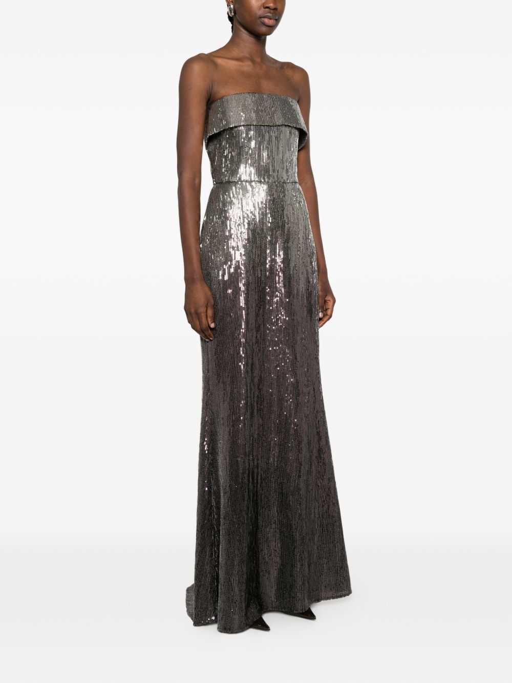 Abito lungo senza spalline con paillettes in argento e viola Elie saab - donna 