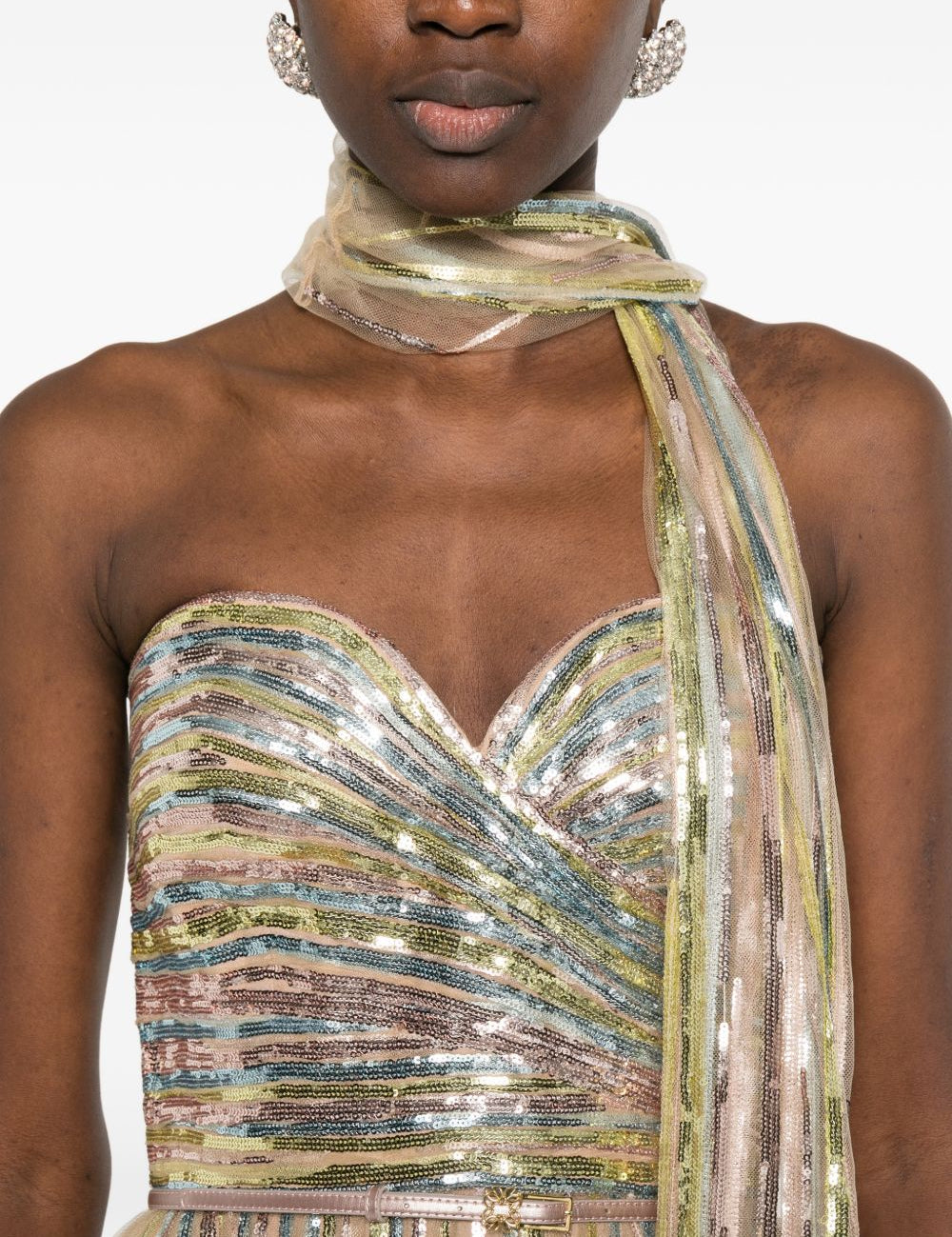 Abito lungo senza spalline con paillettes multicolore Elie saab - donna 