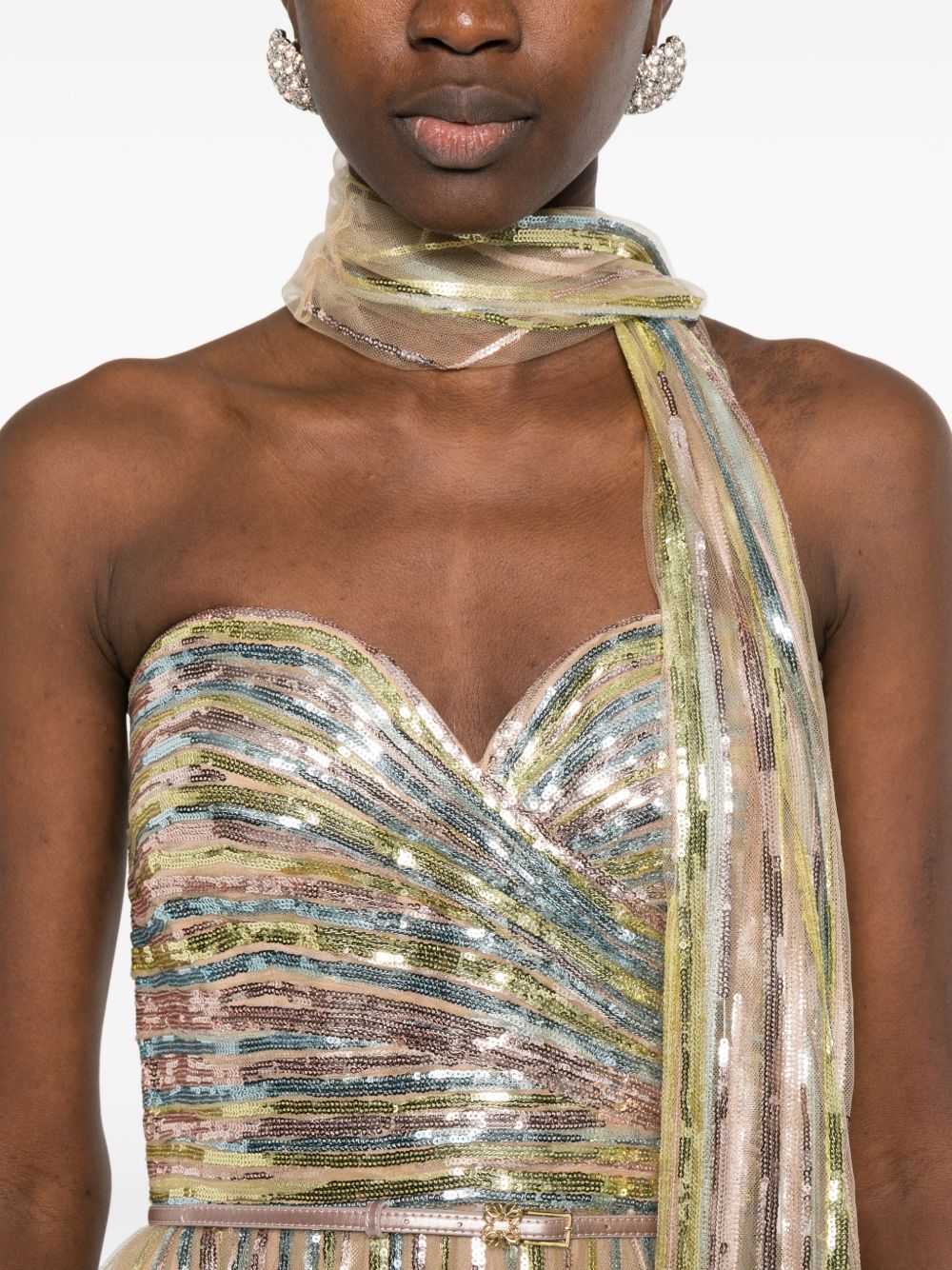 Abito lungo senza spalline con paillettes multicolore Elie saab - donna 