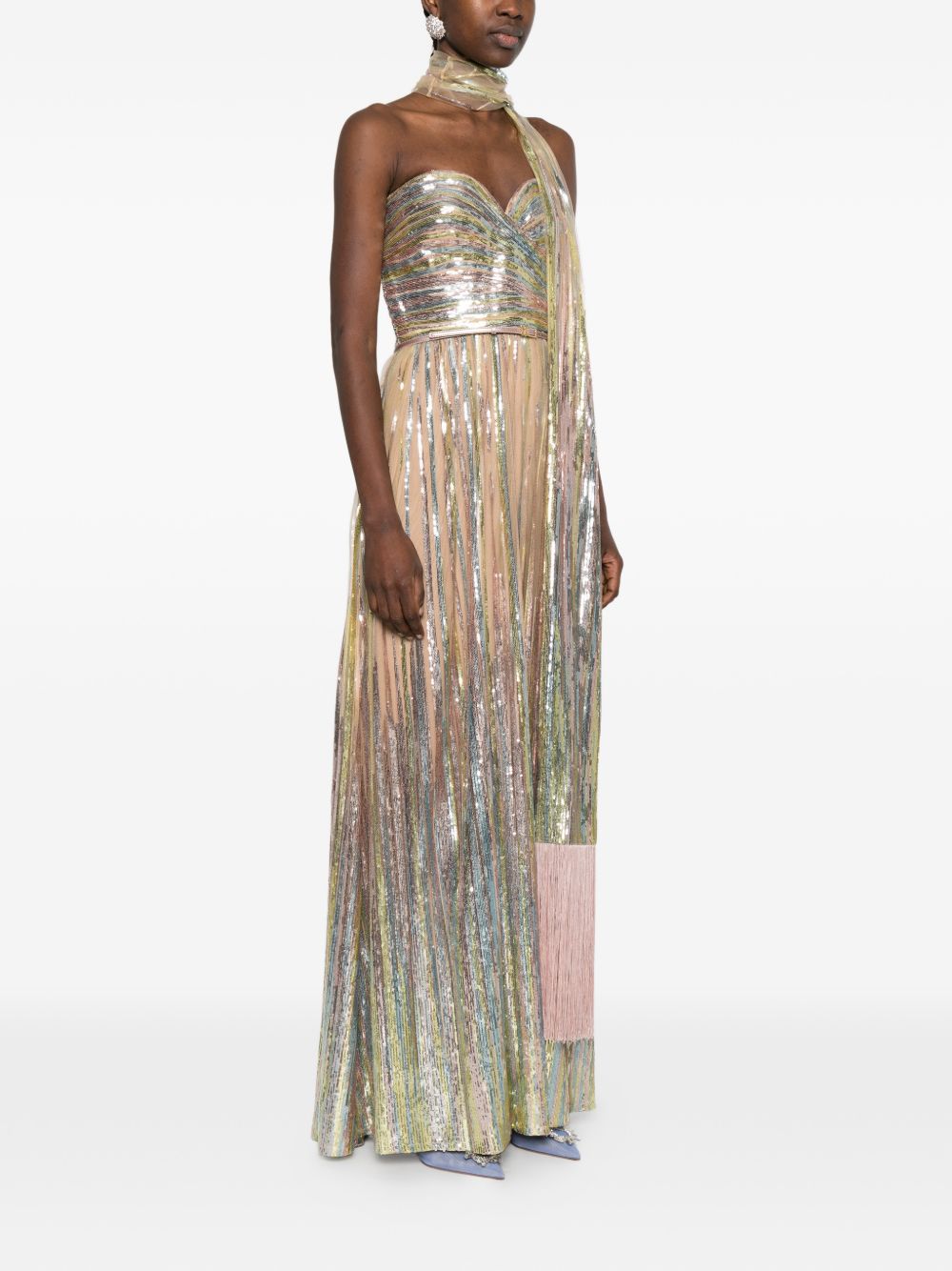 Abito lungo senza spalline con paillettes multicolore Elie saab - donna 