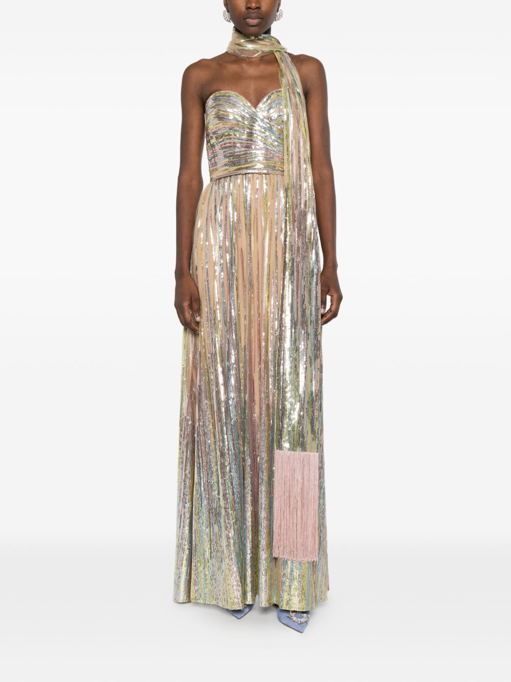 Abito lungo senza spalline con paillettes multicolore Elie saab - donna 