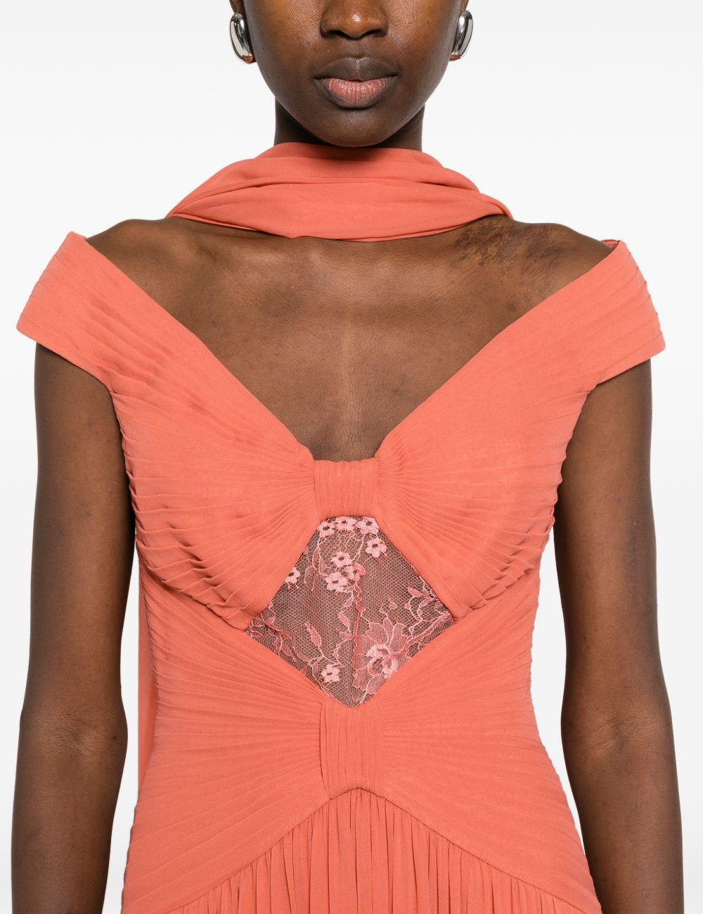 Abito da sera con dettaglio in pizzo in arancione Elie saab - donna 