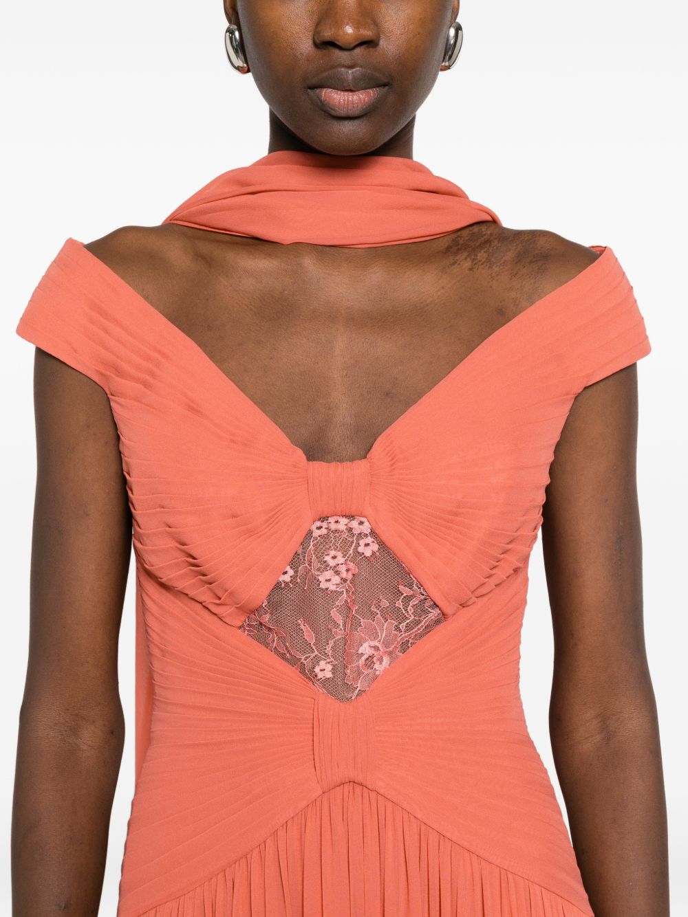 Abito da sera con dettaglio in pizzo in arancione Elie saab - donna 