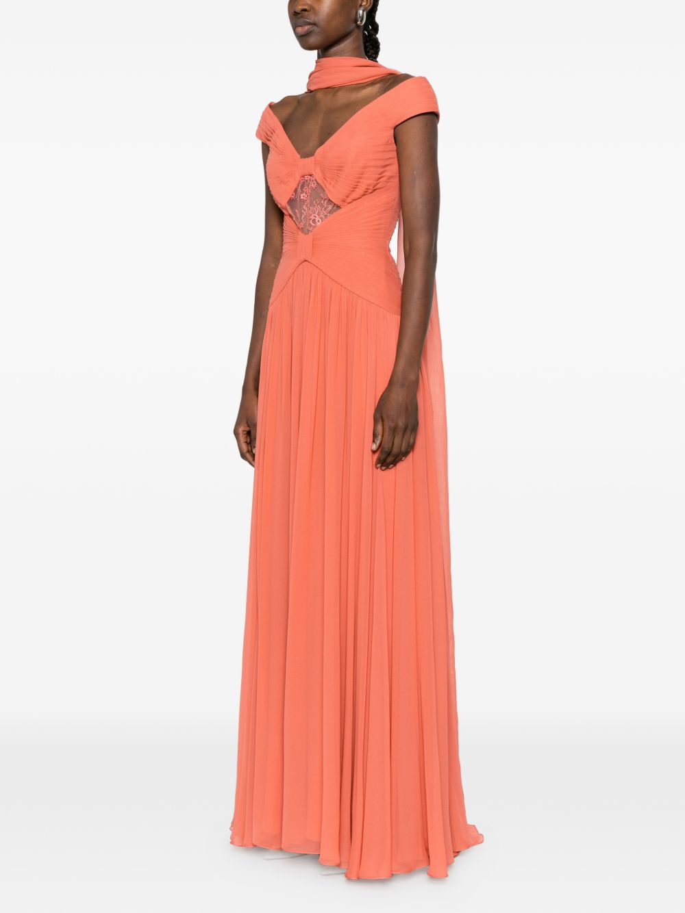 Abito da sera con dettaglio in pizzo in arancione Elie saab - donna 
