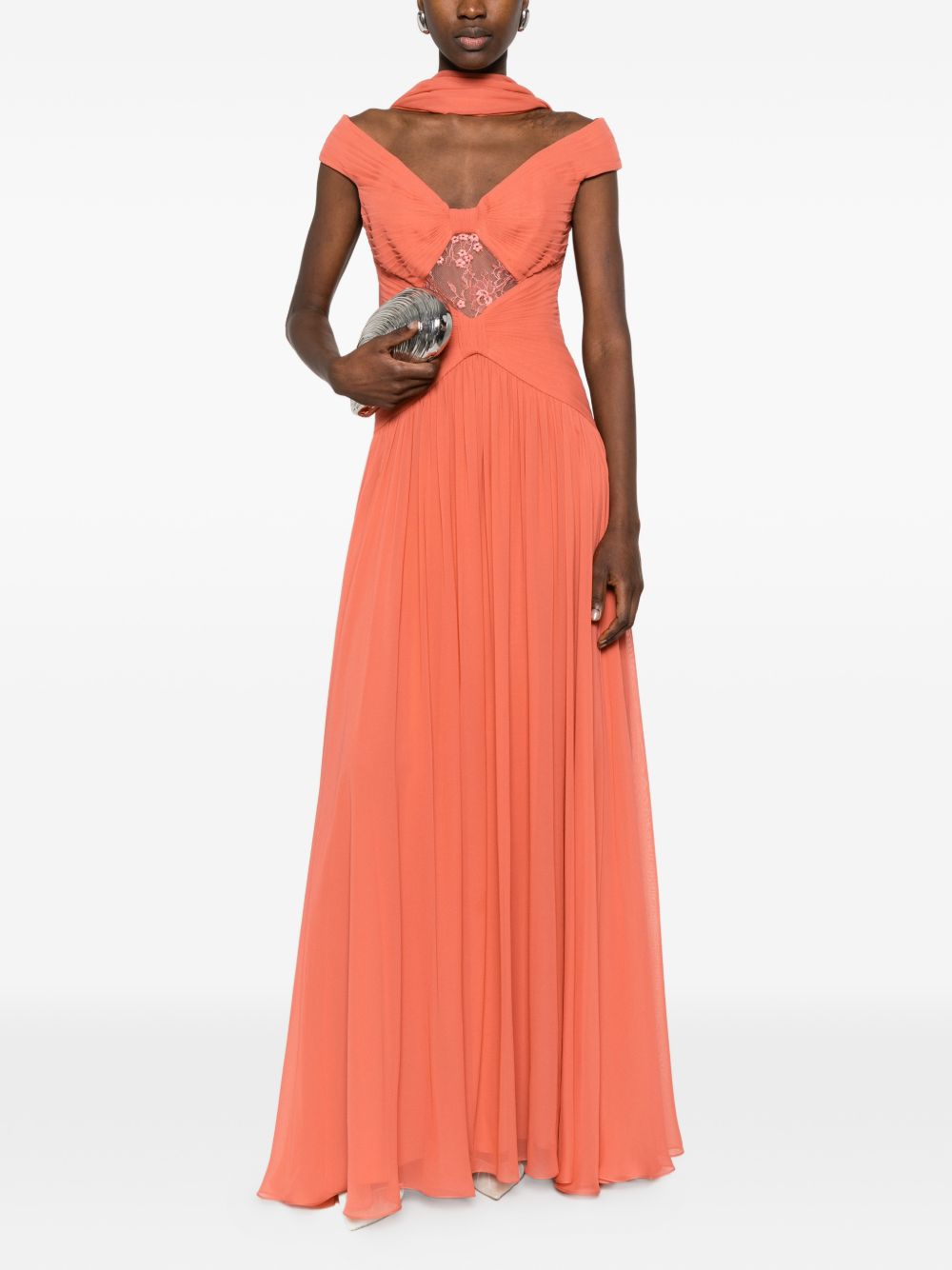 Abito da sera con dettaglio in pizzo in arancione Elie saab - donna 