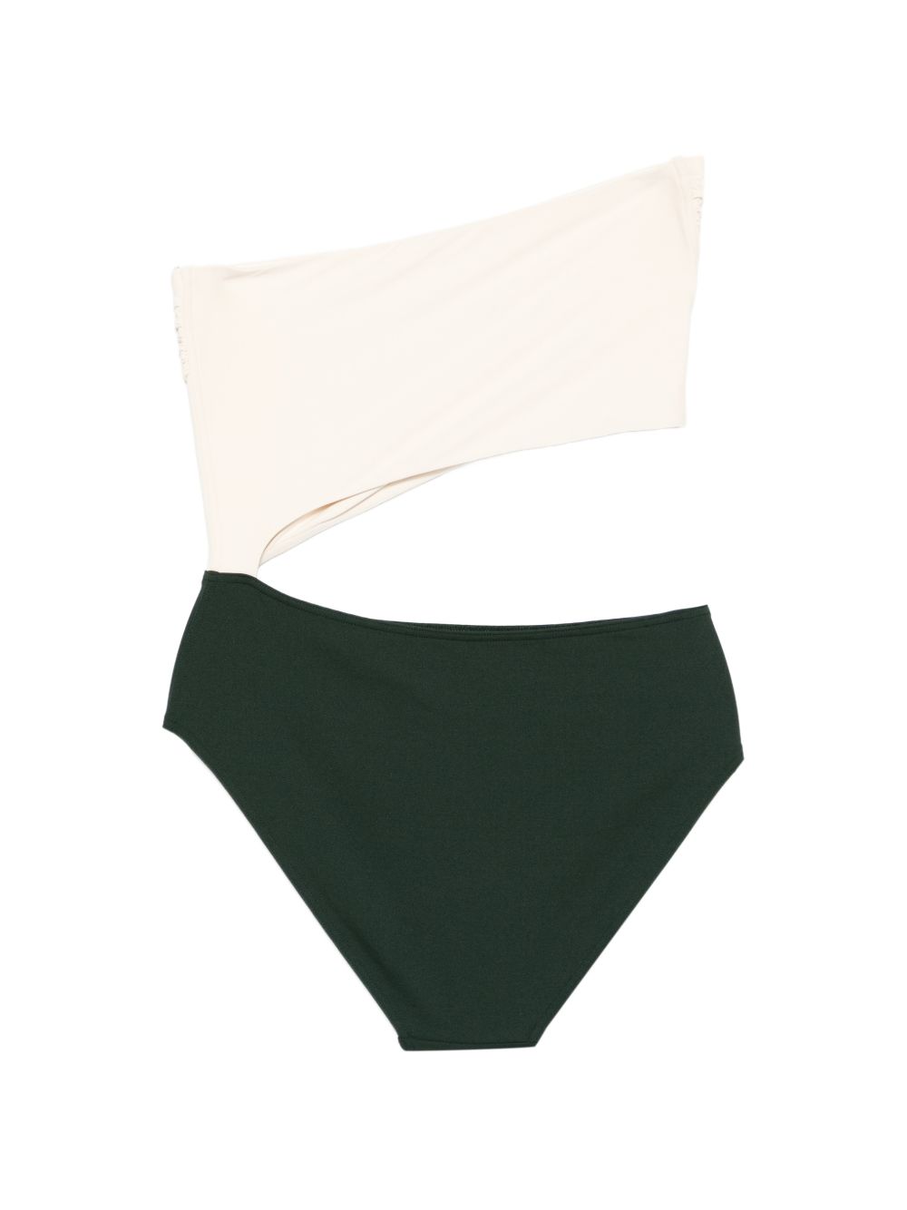 Costume monospalla color block in bianco e verde 