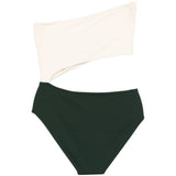 Costume monospalla color block in bianco e verde 