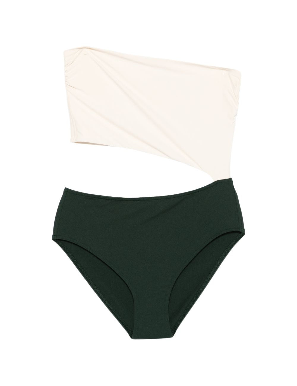 Costume monospalla color block in bianco e verde 