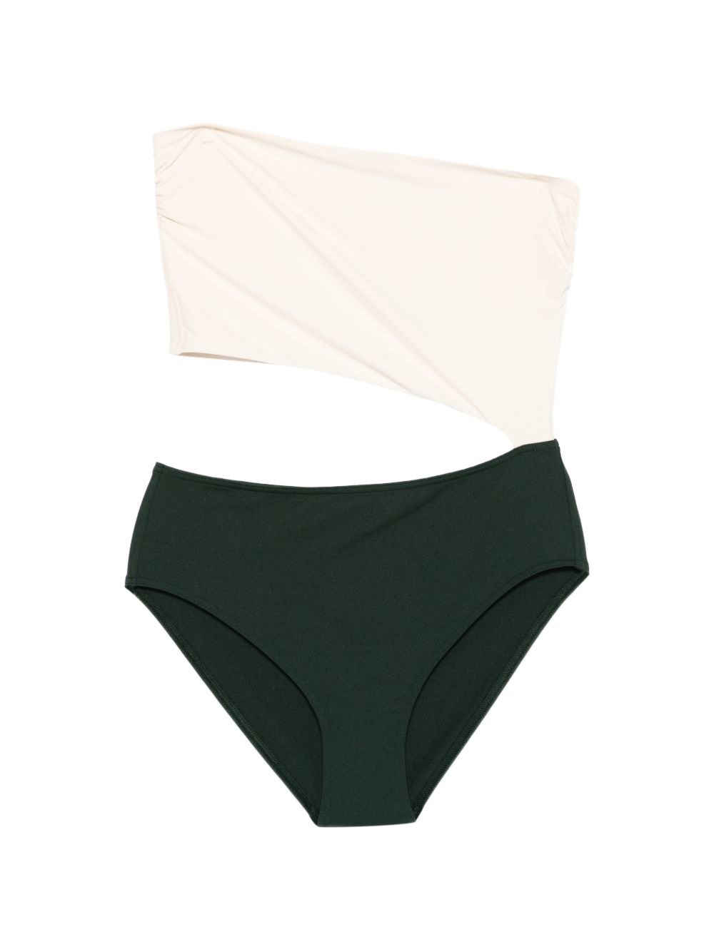 Costume monospalla color block in bianco e verde 