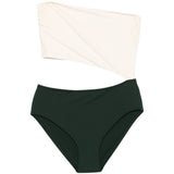 Costume monospalla color block in bianco e verde 