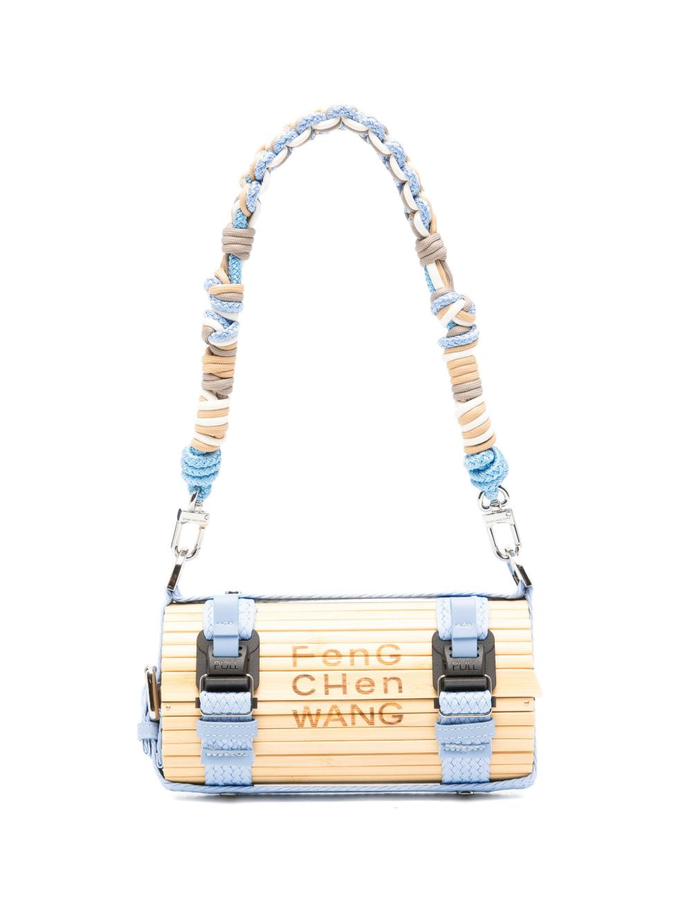 Borsa in bambù con tracolla intrecciata rimovibile in beige e celeste Feng chen wang - unisex 