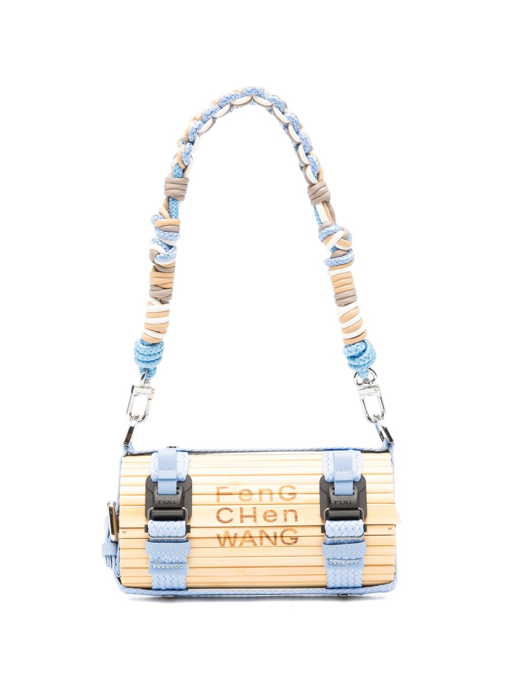 Borsa in bambù con tracolla intrecciata rimovibile in beige e celeste Feng chen wang - unisex 