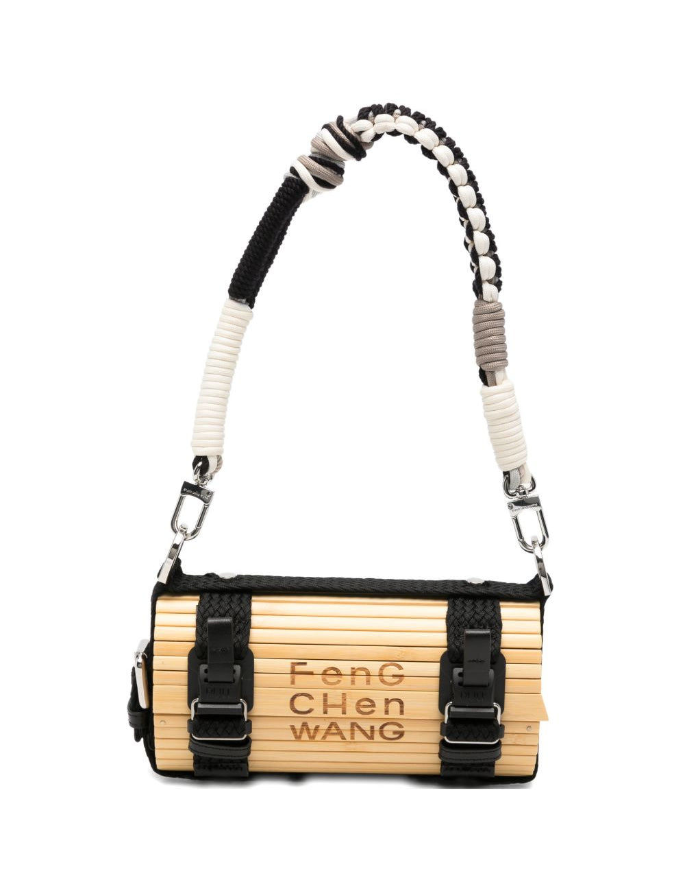 Borsa in bambù con tracolla intrecciata rimovibile in beige e nero Feng chen wang - unisex 