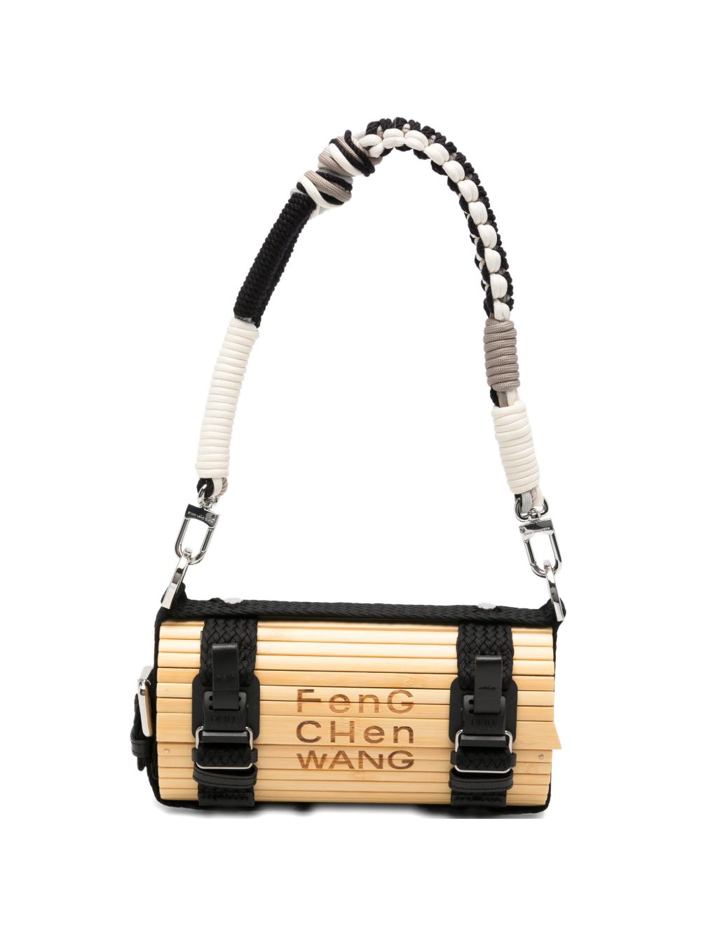 Borsa in bambù con tracolla intrecciata rimovibile in beige e nero Feng chen wang - unisex 