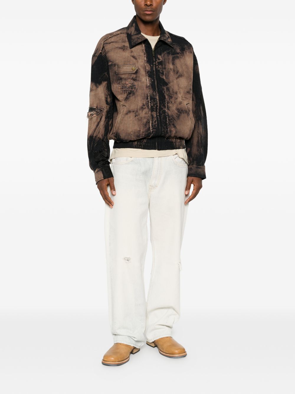 Giacca tie-dye con effetto vissuto in nero e kaki Feng chen wang - uomo 