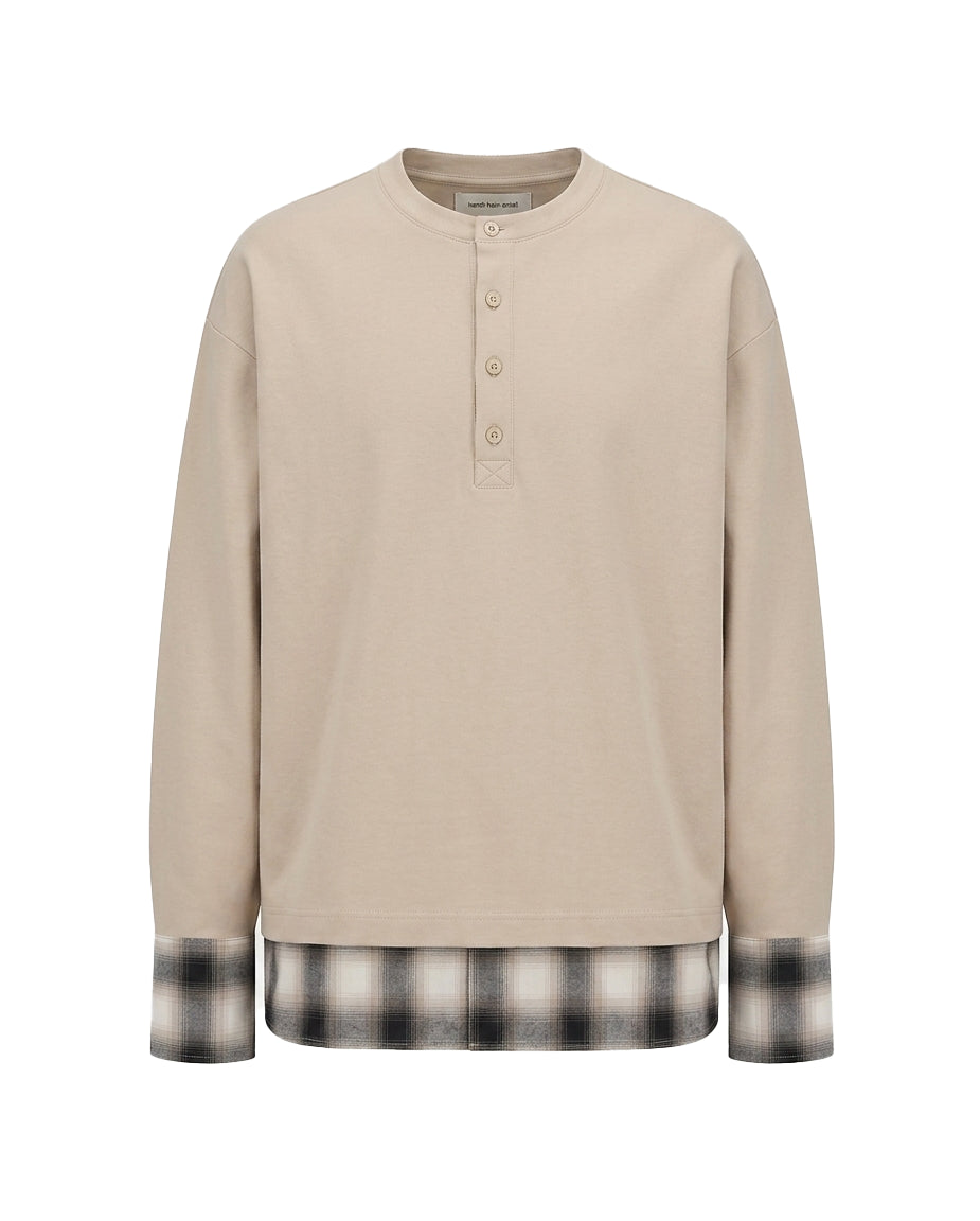 T-shirt a maniche lunghe con design 2 in 1 in beige 