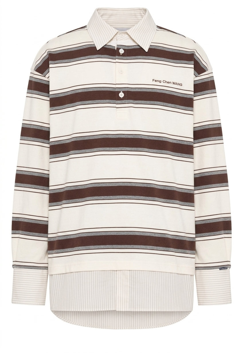 Polo a maniche lunghe a righe in bianco e marrone Feng Chen Wang - uomo 