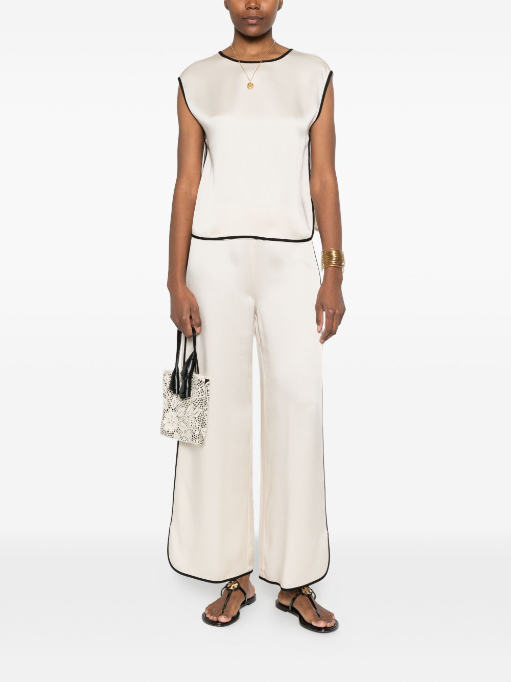 Pantaloni con bordi a contrasto in avorio Forte Forte - donna 