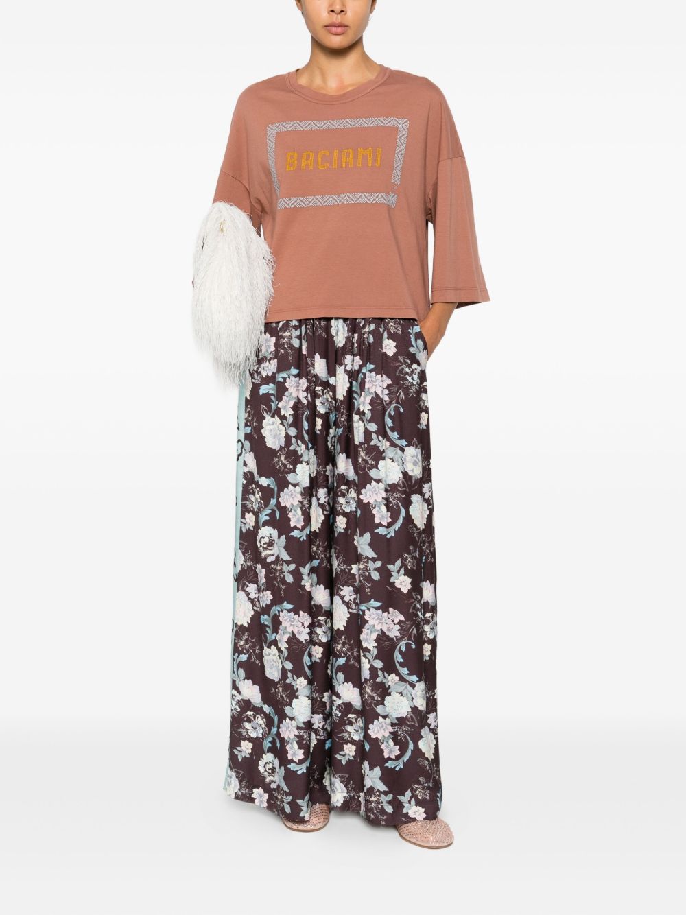 Pantaloni con stampa floreale in marrone Forte forte - donna 